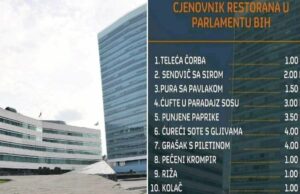 Cjenovnik hrane u restoranu Parlamenta BiH: Najskuplji grašak s piletinom, 4 KM!